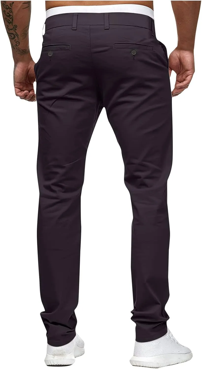 2021 Mens Chino Fit Flat Front Dress Pants Casual Cotton Jeans Slim Fit Skinny Stretchy Slacks Tapered Trousers