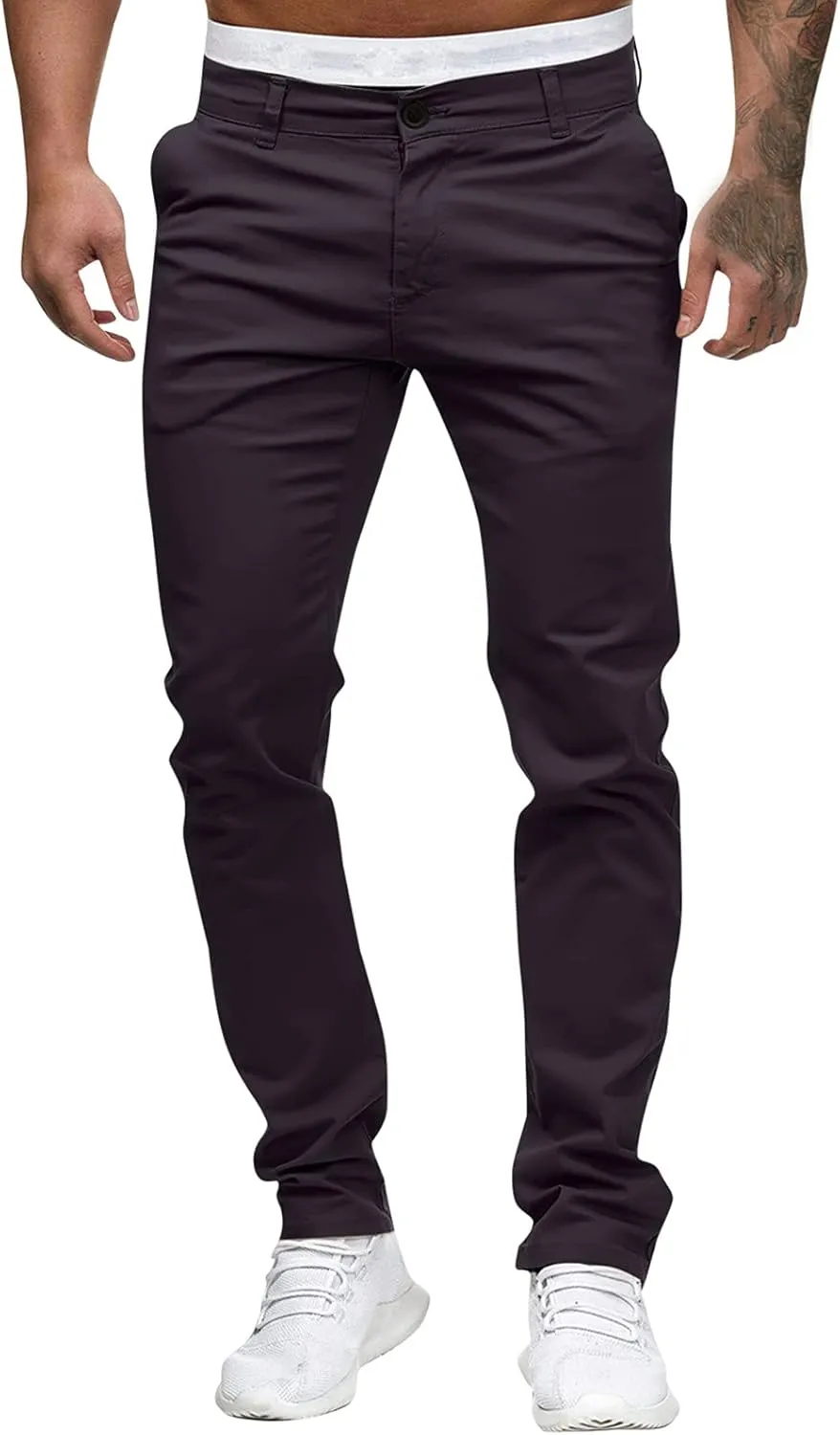 2021 Mens Chino Fit Flat Front Dress Pants Casual Cotton Jeans Slim Fit Skinny Stretchy Slacks Tapered Trousers