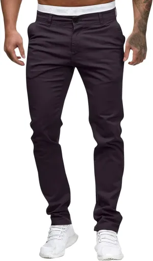 2021 Mens Chino Fit Flat Front Dress Pants Casual Cotton Jeans Slim Fit Skinny Stretchy Slacks Tapered Trousers