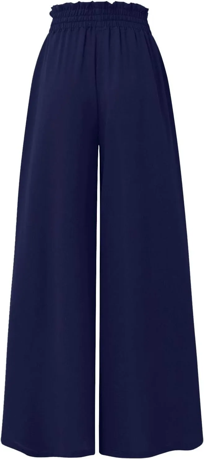 2024 High Waist Pants Solid Color Womens Spring Pleated Wide Leg Basic with Belt Daily Dressy Casual Trousers