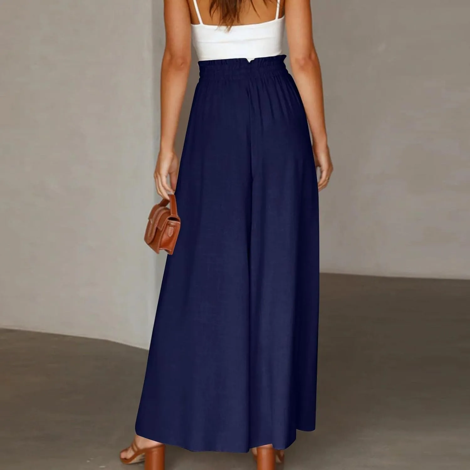 2024 High Waist Pants Solid Color Womens Spring Pleated Wide Leg Basic with Belt Daily Dressy Casual Trousers