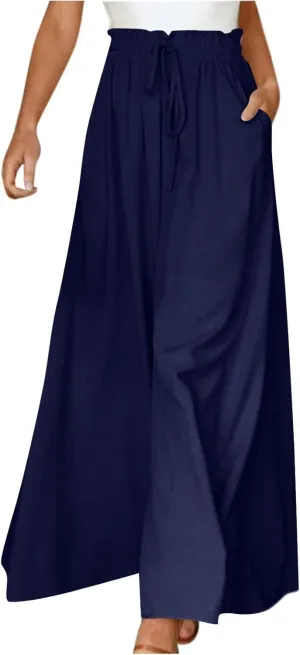 2024 High Waist Pants Solid Color Womens Spring Pleated Wide Leg Basic with Belt Daily Dressy Casual Trousers