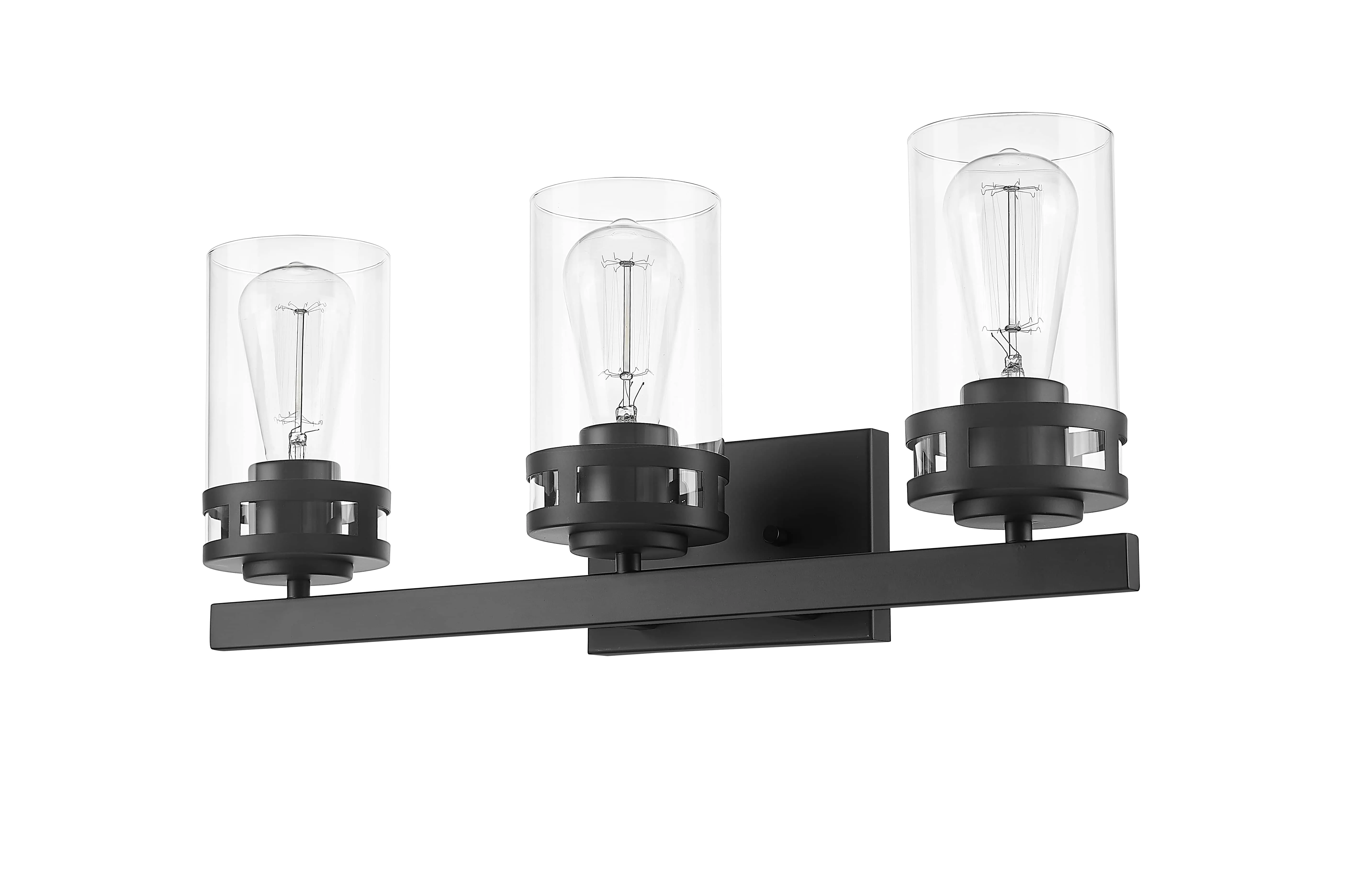3 Lamps Lunden Vanity Light - Matte Black - Clear Glass - 22in. Wide