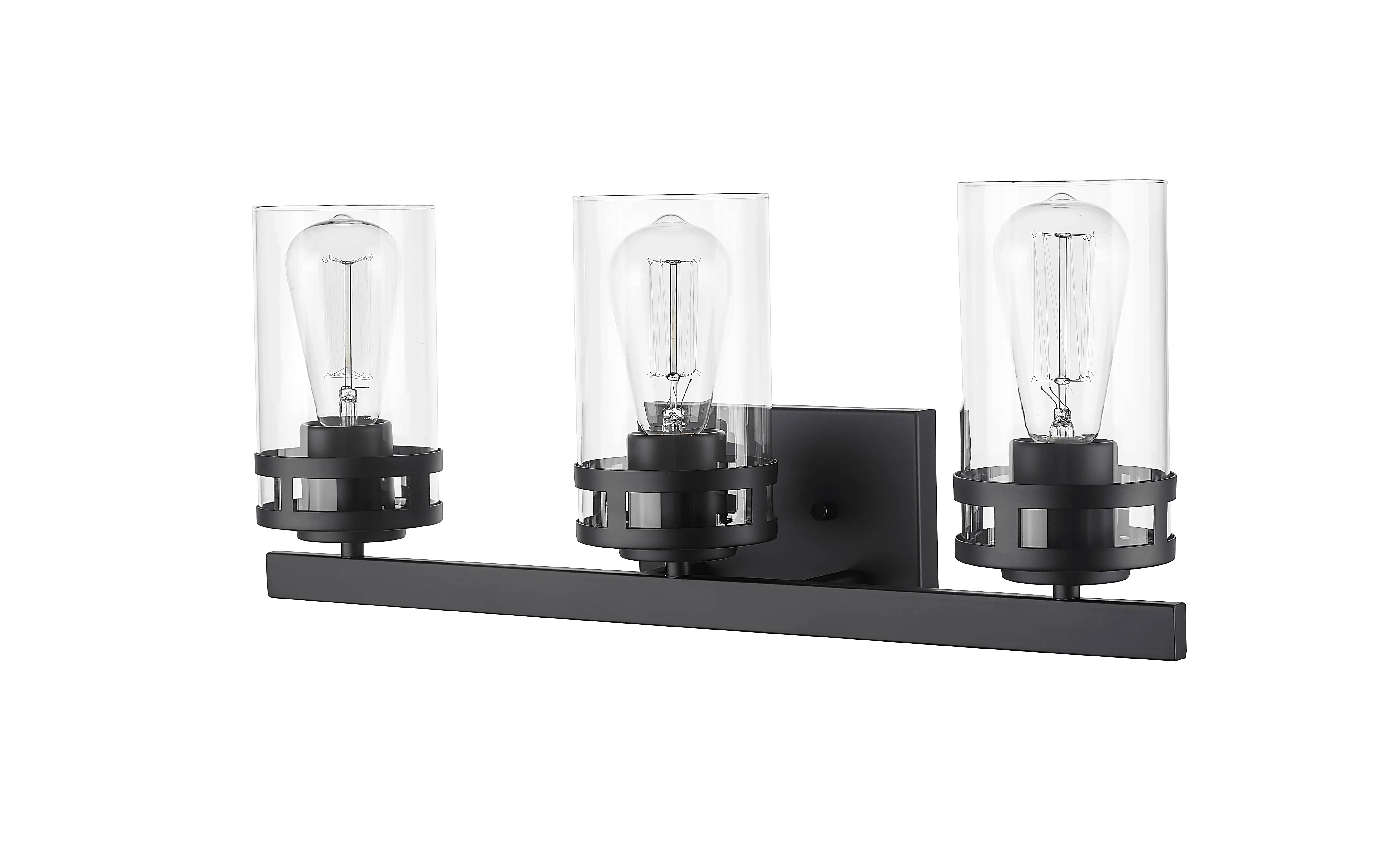 3 Lamps Lunden Vanity Light - Matte Black - Clear Glass - 22in. Wide