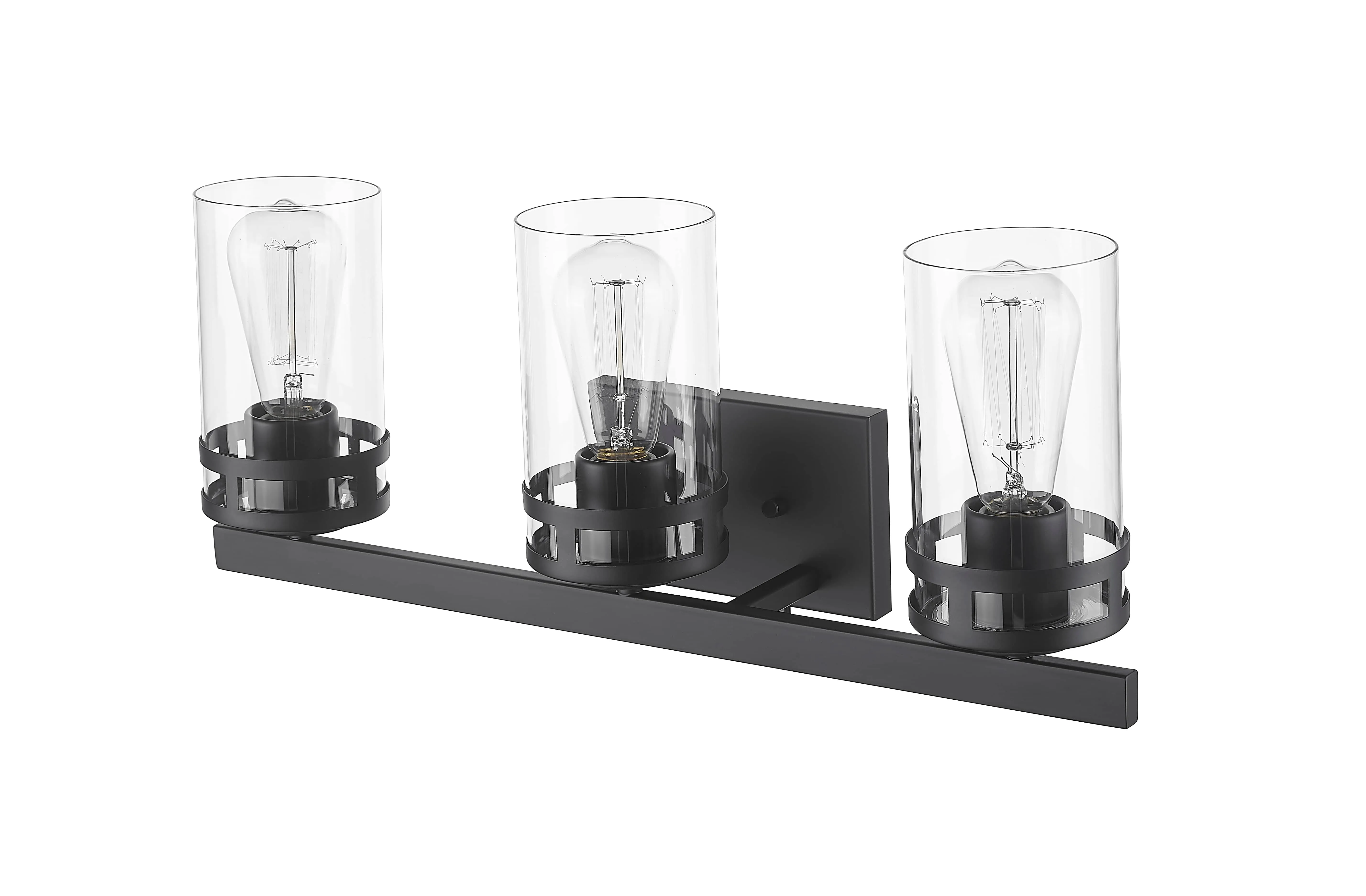 3 Lamps Lunden Vanity Light - Matte Black - Clear Glass - 22in. Wide
