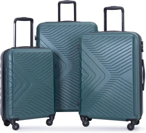 3 Piece Lightweight Suitcase Set with Spinner Wheels and Combination Lock, Dark Green