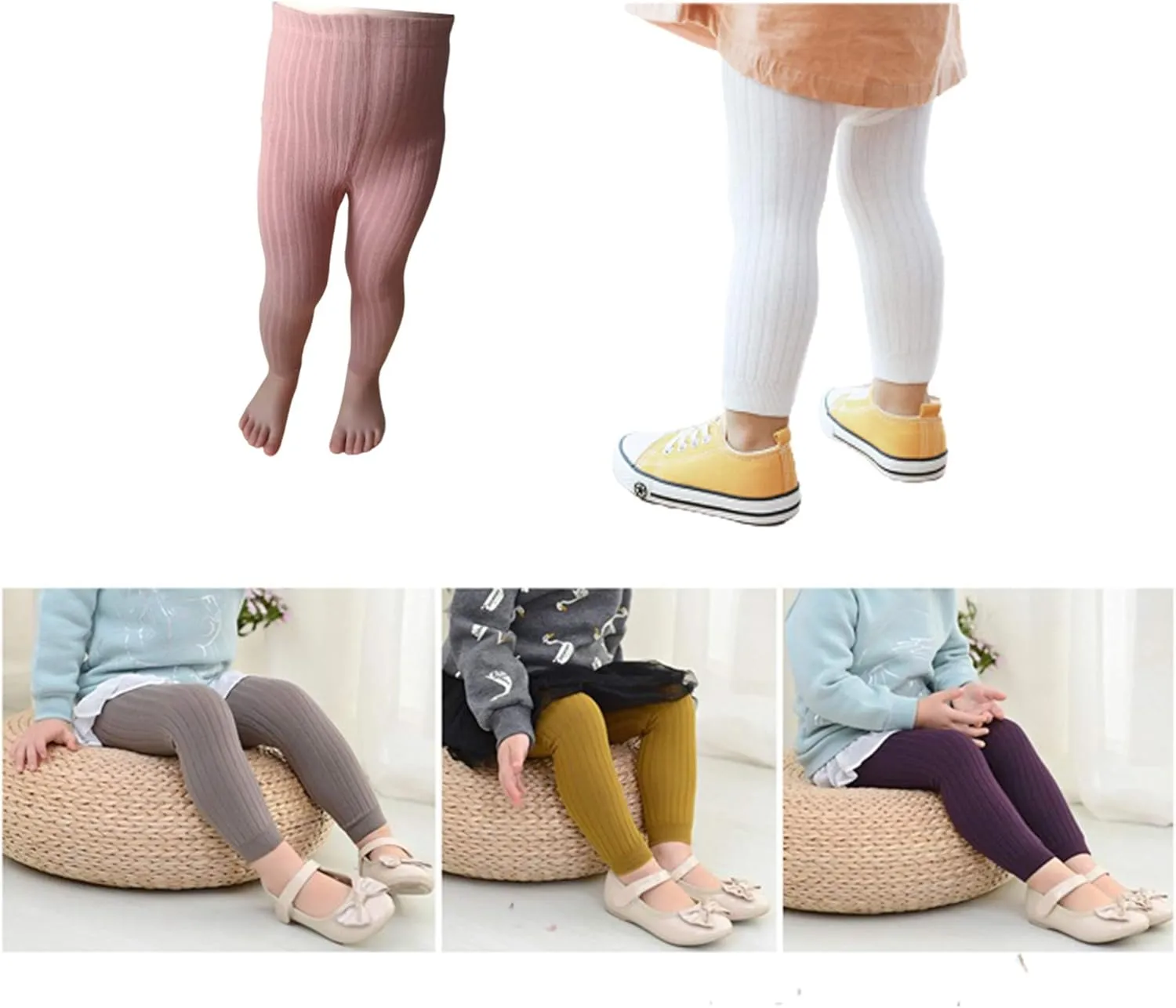 6 Pack Cable Knit Leggings Unisex Infant Toddler Litter Kid Footless Pant 0-6T