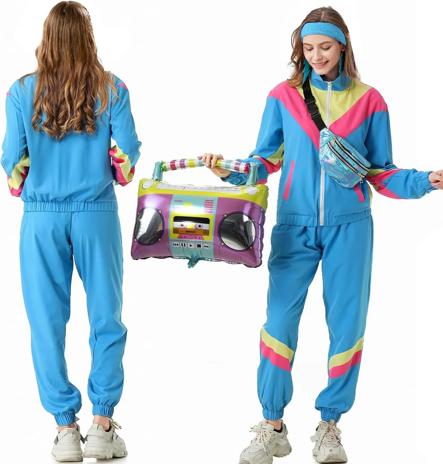 80s Tracksuit for Women Retro Windbreaker Outfit 90s Color Block Sportswear Set with Jacket Sweatpants
