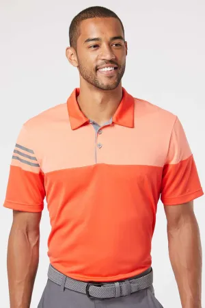 Adidas Mens 3 Stripes Colorblock Moisture Wicking Short Sleeve Polo Shirt - Blaze Orange/Vista Grey - NEW