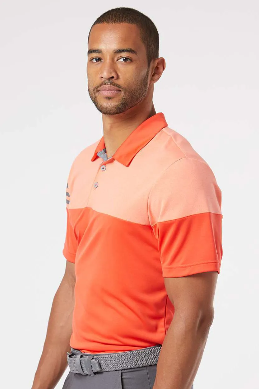 Adidas Mens 3 Stripes Colorblock Moisture Wicking Short Sleeve Polo Shirt - Blaze Orange/Vista Grey - NEW