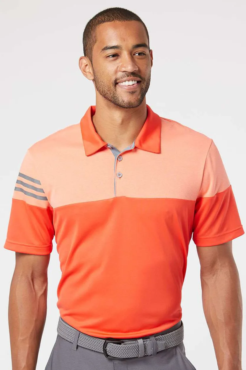 Adidas Mens 3 Stripes Colorblock Moisture Wicking Short Sleeve Polo Shirt - Blaze Orange/Vista Grey - NEW