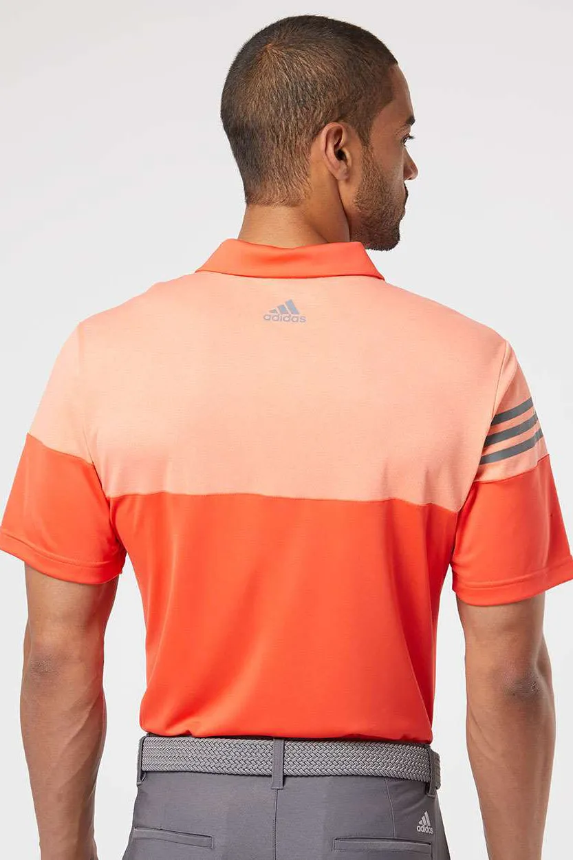 Adidas Mens 3 Stripes Colorblock Moisture Wicking Short Sleeve Polo Shirt - Blaze Orange/Vista Grey - NEW