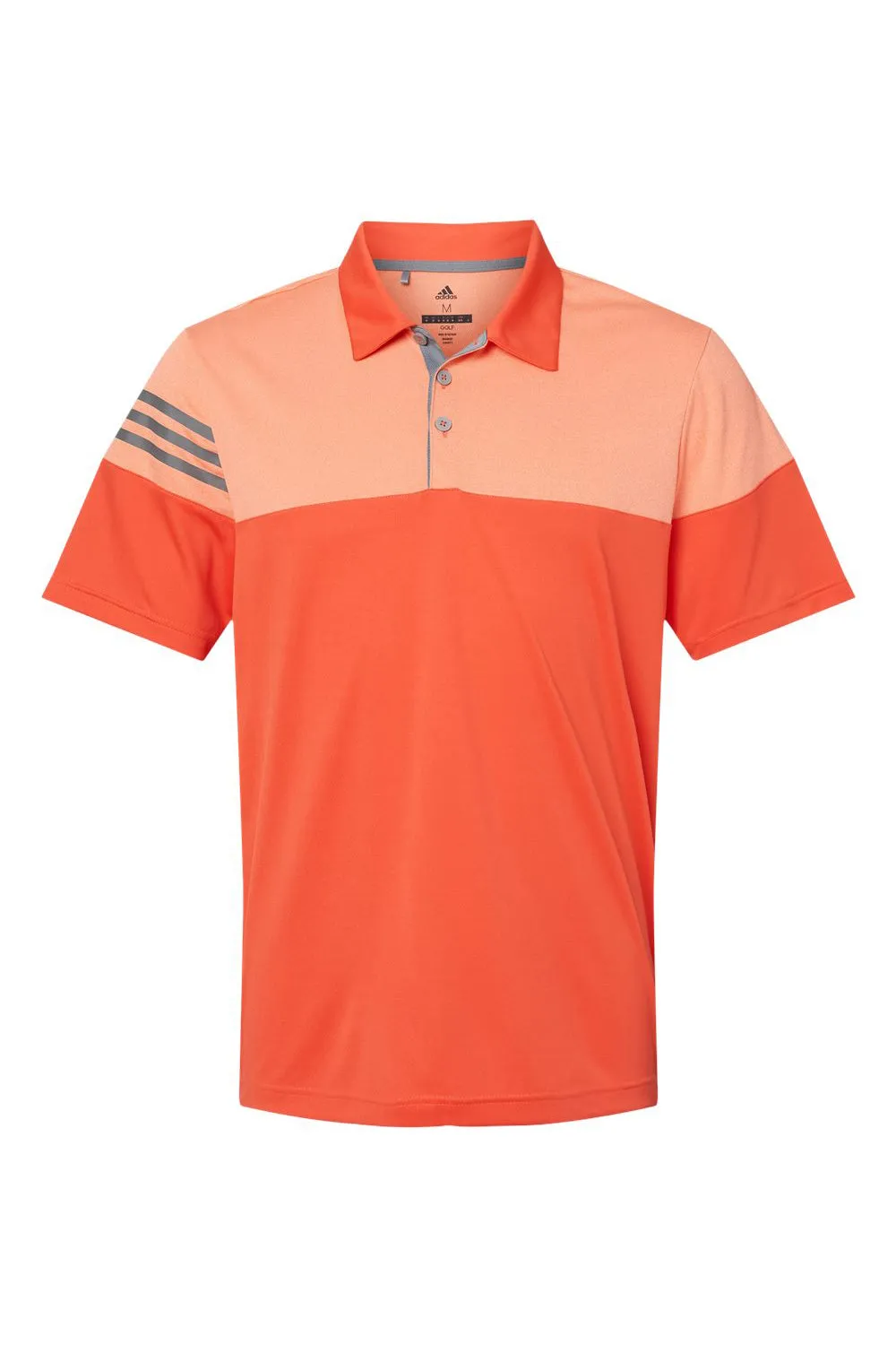 Adidas Mens 3 Stripes Colorblock Moisture Wicking Short Sleeve Polo Shirt - Blaze Orange/Vista Grey - NEW