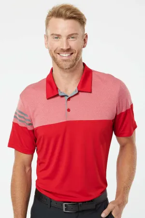 Adidas Mens 3 Stripes Colorblock Moisture Wicking Short Sleeve Polo Shirt - Power Red - NEW