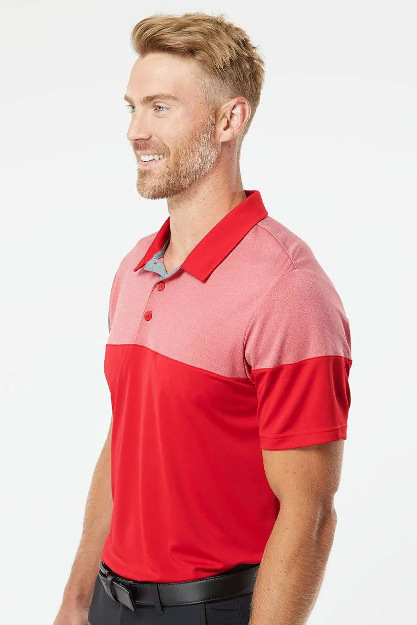 Adidas Mens 3 Stripes Colorblock Moisture Wicking Short Sleeve Polo Shirt - Power Red - NEW