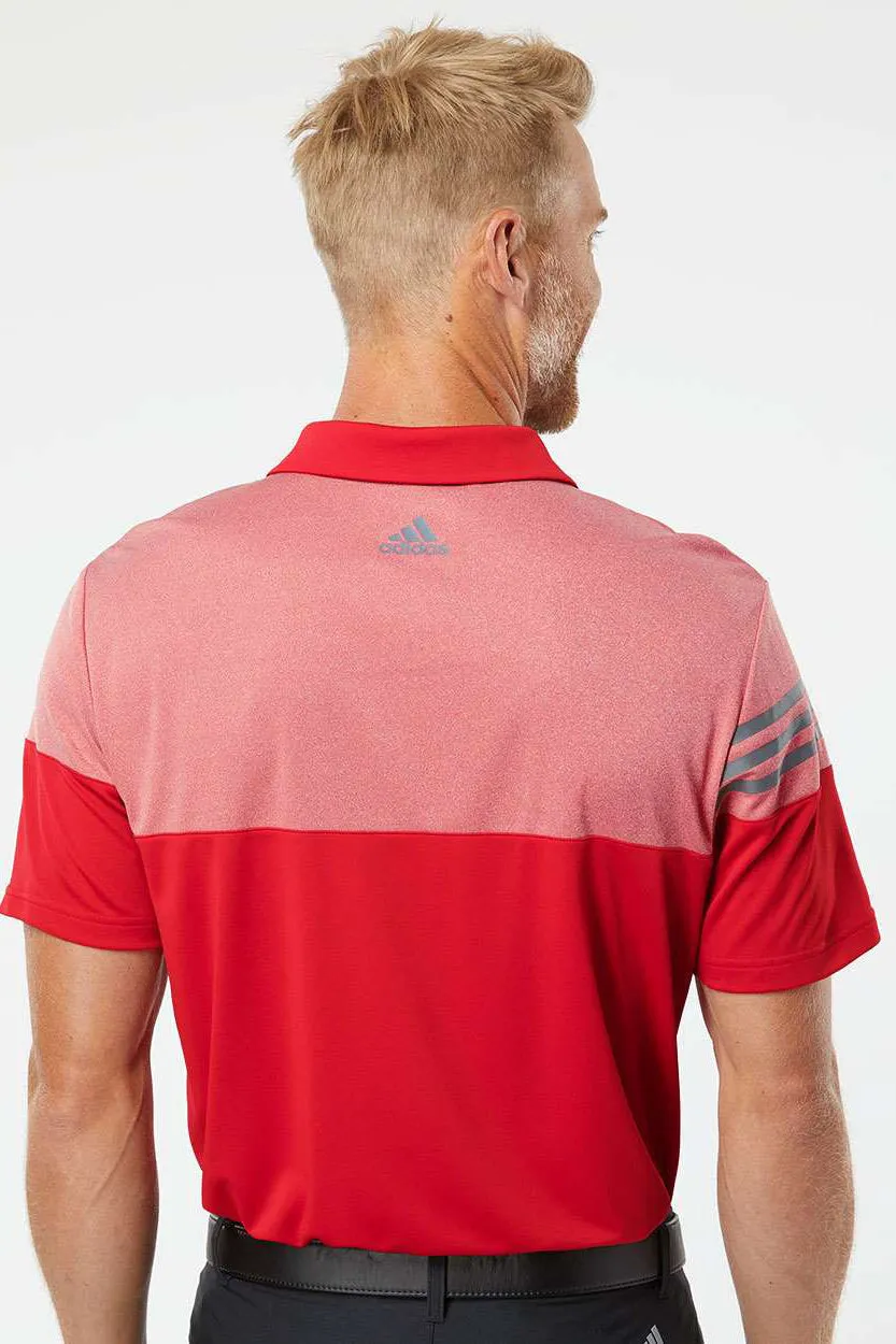 Adidas Mens 3 Stripes Colorblock Moisture Wicking Short Sleeve Polo Shirt - Power Red - NEW