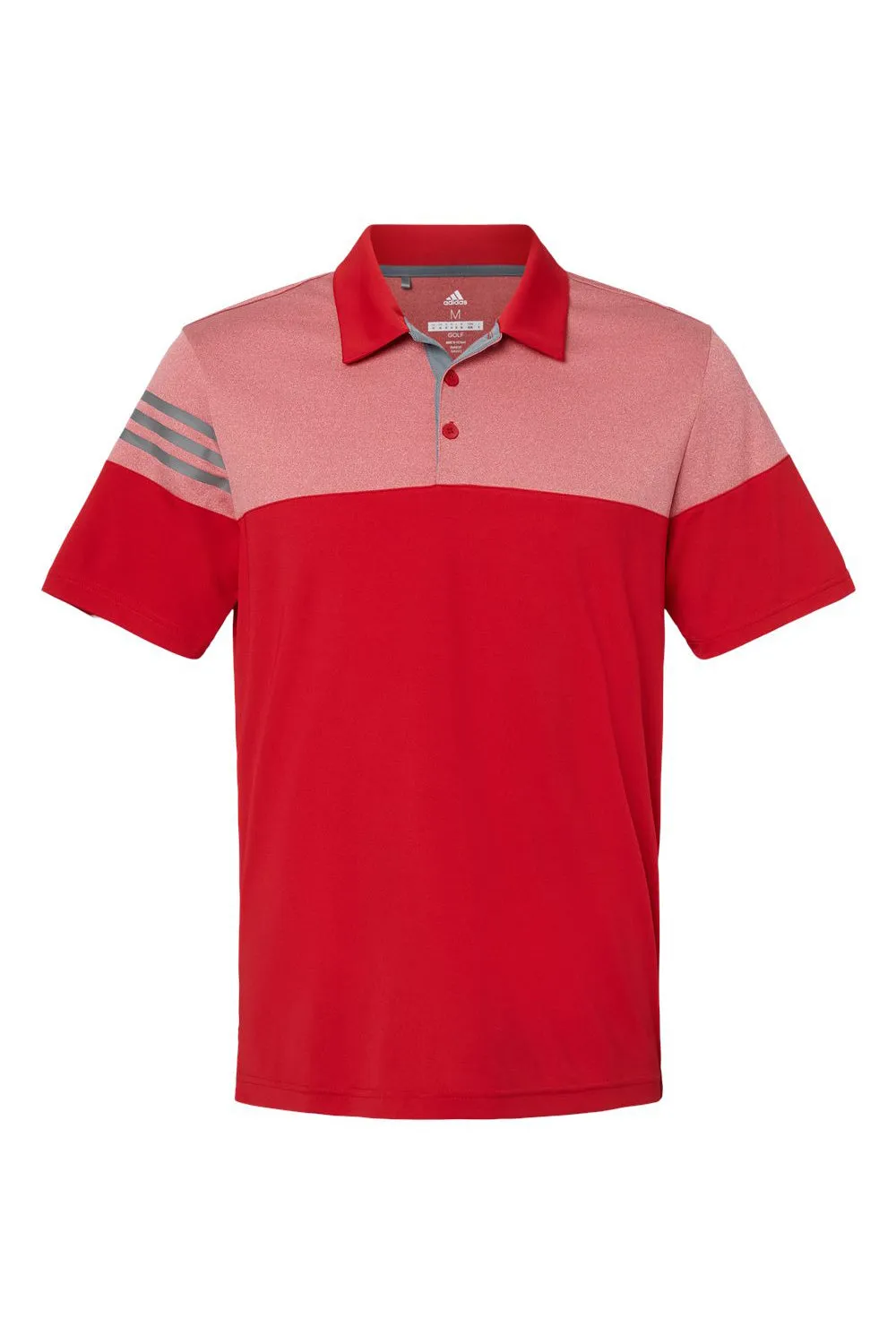 Adidas Mens 3 Stripes Colorblock Moisture Wicking Short Sleeve Polo Shirt - Power Red - NEW