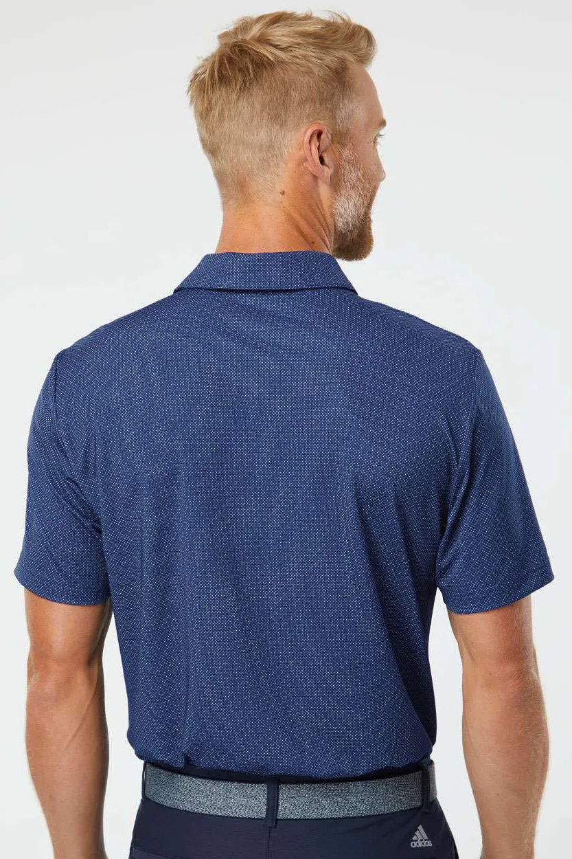 Adidas Mens Diamond Dot Moisture Wicking Short Sleeve Polo Shirt - Navy Blue/White/Grey - NEW