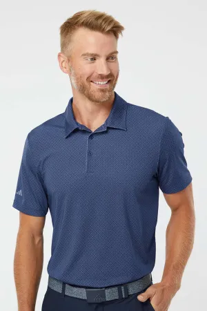 Adidas Mens Diamond Dot Moisture Wicking Short Sleeve Polo Shirt - Navy Blue/White/Grey - NEW