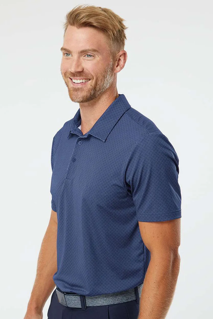 Adidas Mens Diamond Dot Moisture Wicking Short Sleeve Polo Shirt - Navy Blue/White/Grey - NEW