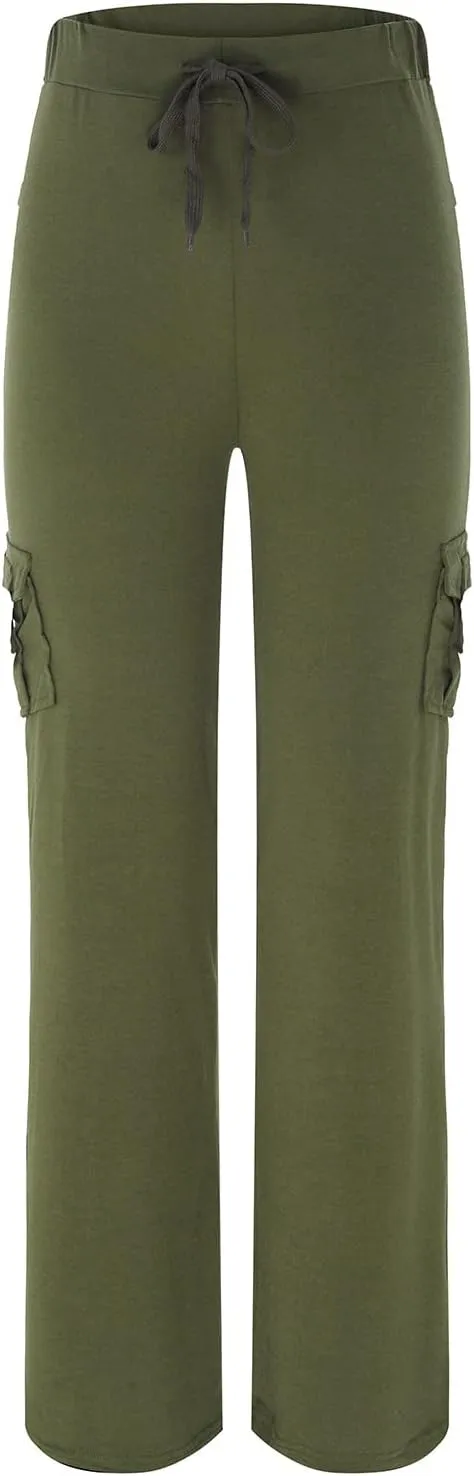 aihihe Cargo Pants for Women Bootcut Yoga Pants Wide Leg Sweatpants Plus Size Gym Workout Fitness Trousers with Button Pocket