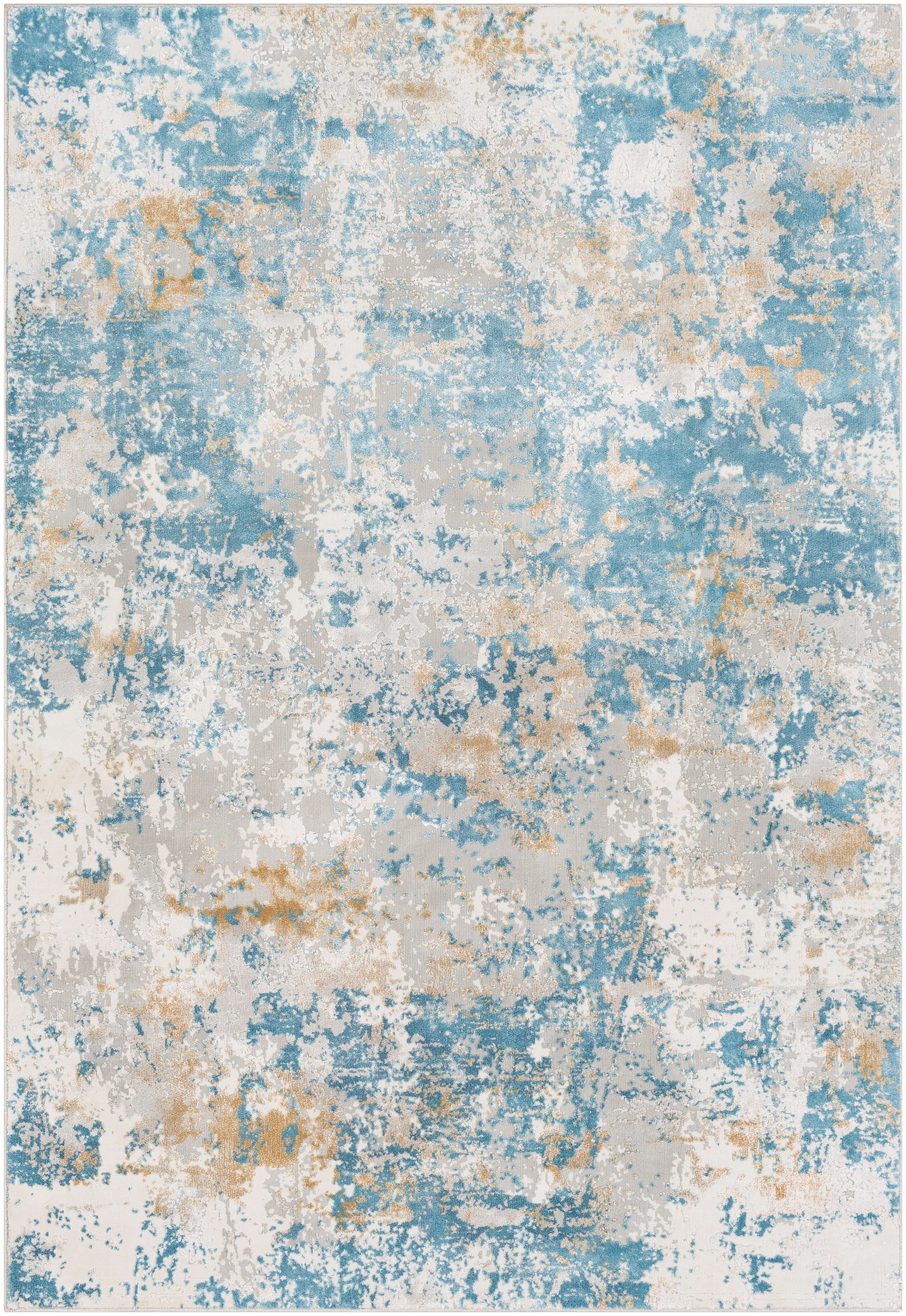 Aisha Rug in Sky Blue, Mustard, Light Gray, White