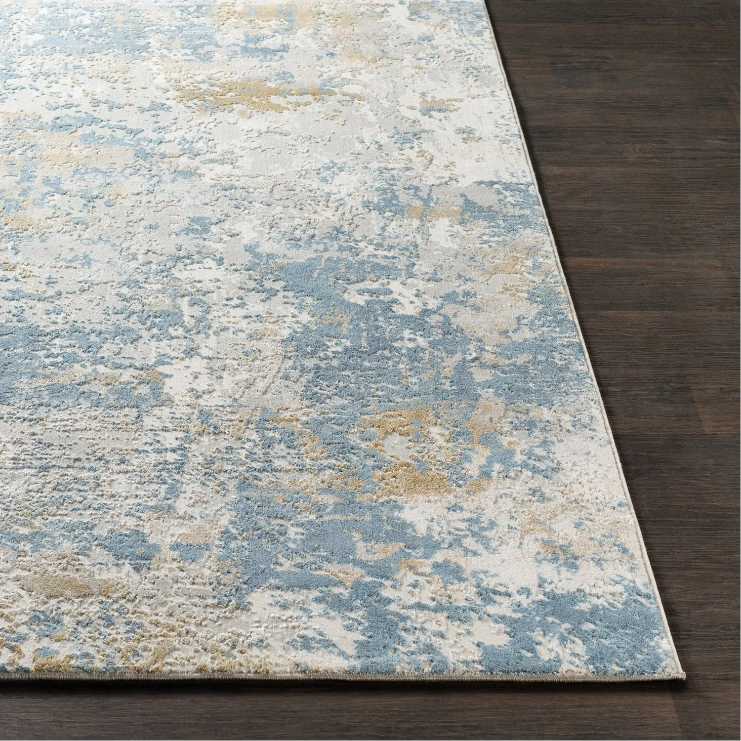 Aisha Rug in Sky Blue, Mustard, Light Gray, White