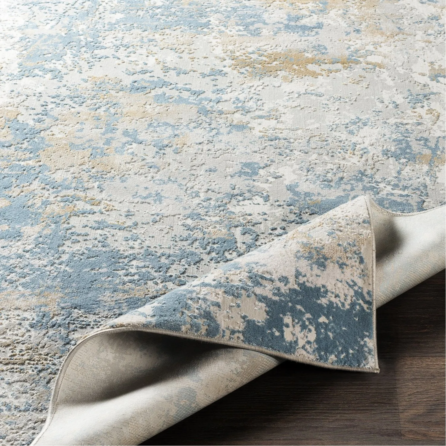Aisha Rug in Sky Blue, Mustard, Light Gray, White