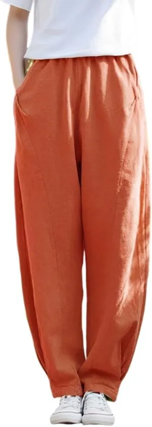 Akivide Linen Pants for Women Summer Beach Casual Baggy Elastic Waist Comfy Straight Trousers with Pockets