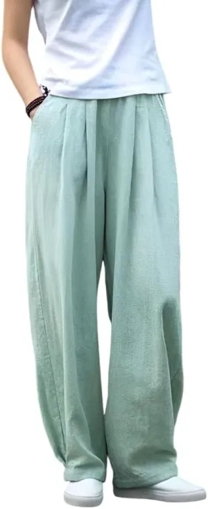 Akivide Linen Pants for Women Summer Beach Casual Baggy Elastic Waist Comfy Straight Trousers with Pockets