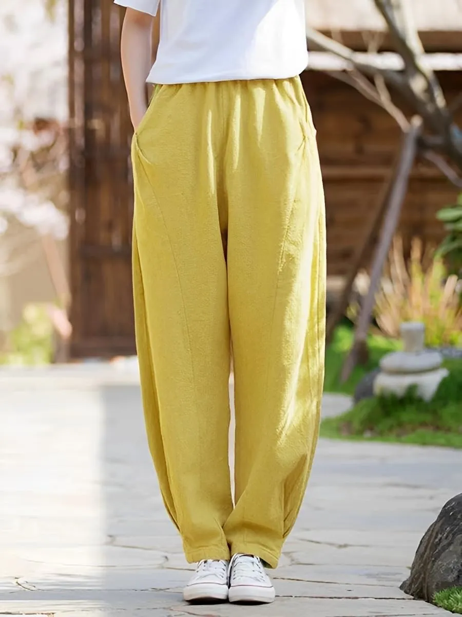 Akivide Linen Pants for Women Summer Beach Casual Baggy Elastic Waist Comfy Straight Trousers with Pockets