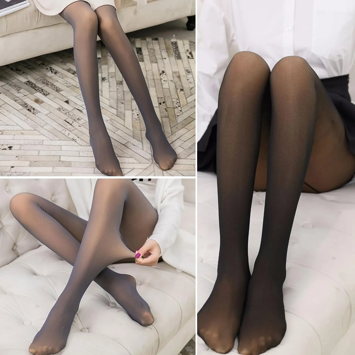 Aobiono Women Fleece Lined Tights Sheer Warm Pantyhose Fake Translucent Winter