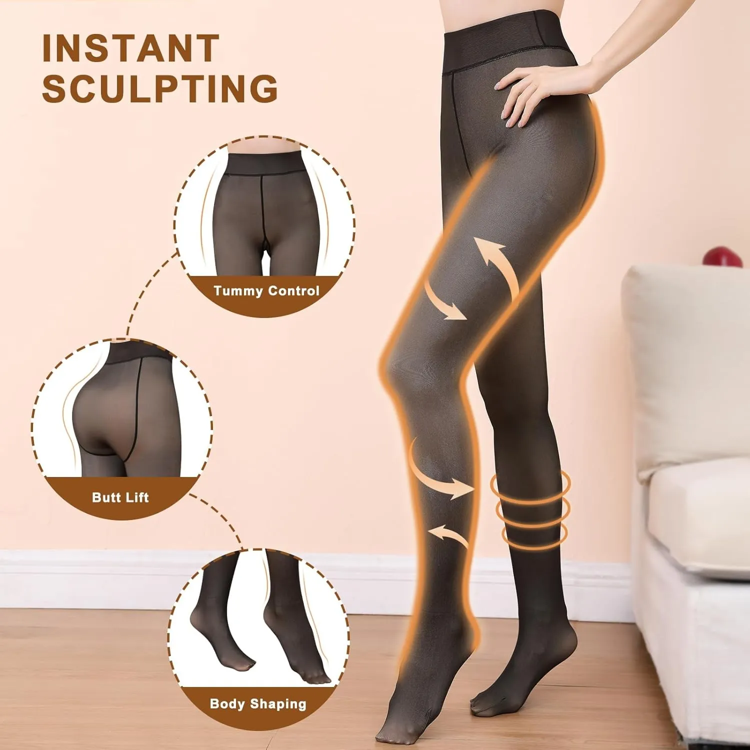 Aobiono Women Fleece Lined Tights Sheer Warm Pantyhose Fake Translucent Winter