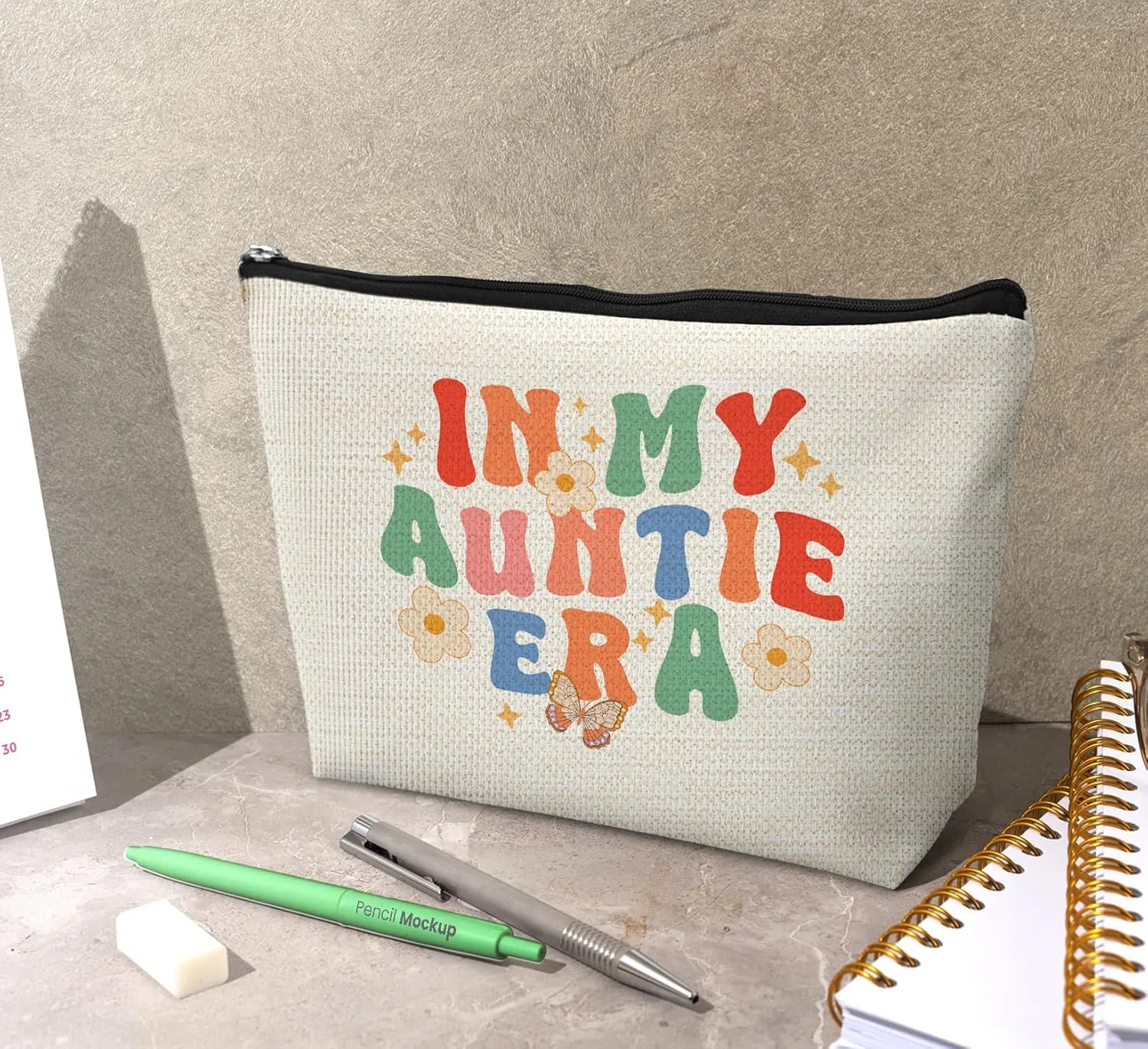 Aunt Gifts Makeup Bag, Gifts for Aunt, Groovy In Auntie Era Cosmetic Bags for Women, Best Aunt Gifts, Gifts for Aunts from Niece, Auntie Makeup Pouch Zipper Pouch for Women