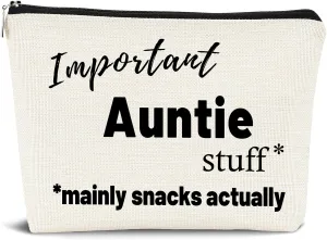 Aunt Gifts Makeup Bag, Gifts for Aunt, Important Auntie Stuff Cosmetic Bags for Women, Gifts for Aunts from Niece, Best Aunt Gifts, Auntie Makeup Pouch Zipper Pouch