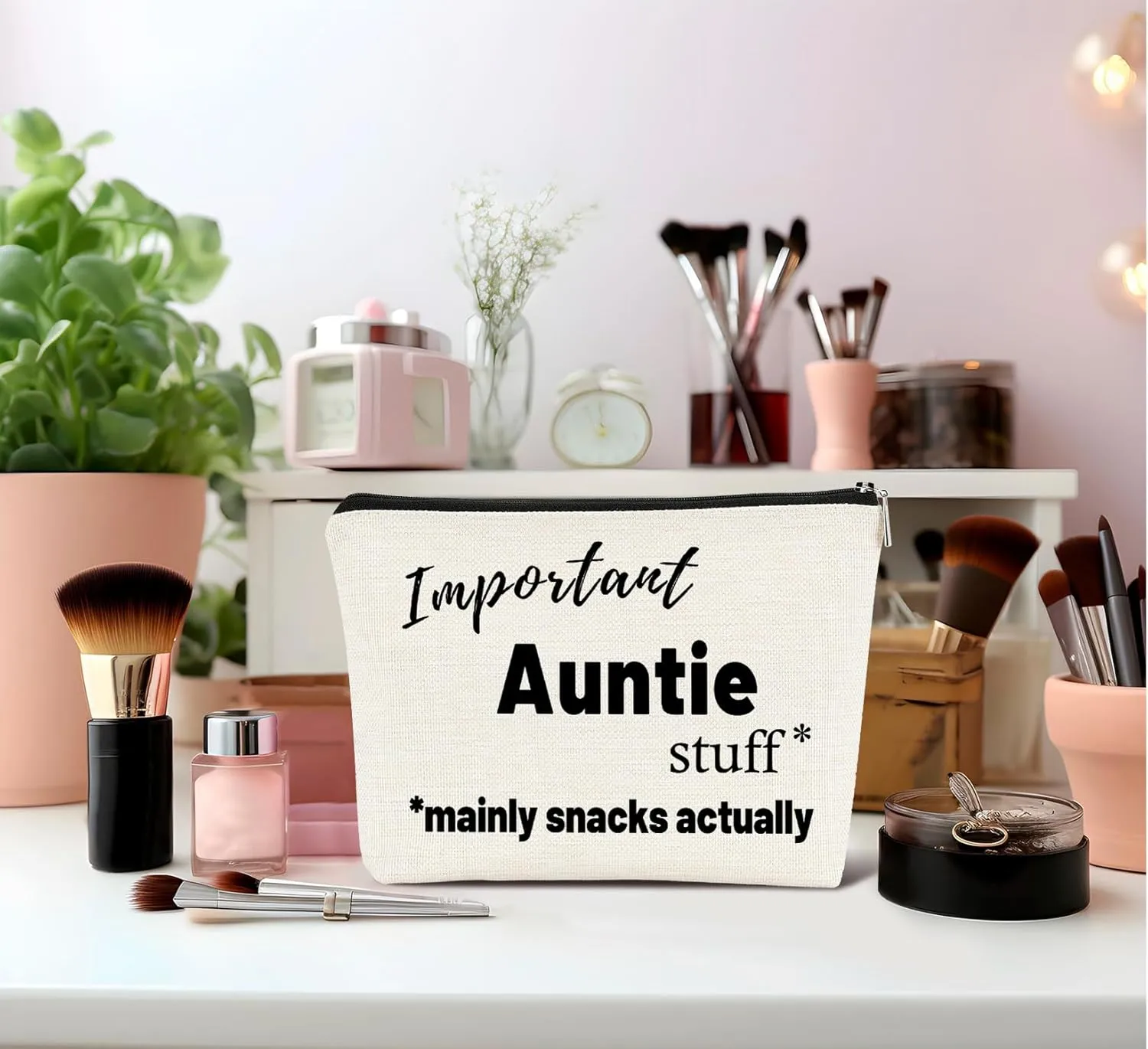 Aunt Gifts Makeup Bag, Gifts for Aunt, Important Auntie Stuff Cosmetic Bags for Women, Gifts for Aunts from Niece, Best Aunt Gifts, Auntie Makeup Pouch Zipper Pouch
