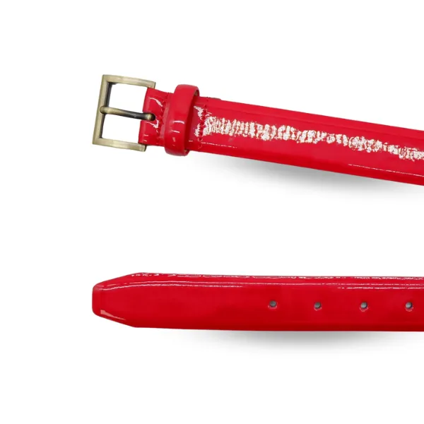 AURORA - Women's Red Glossy Patent Leather Belt with Gold Buckle
