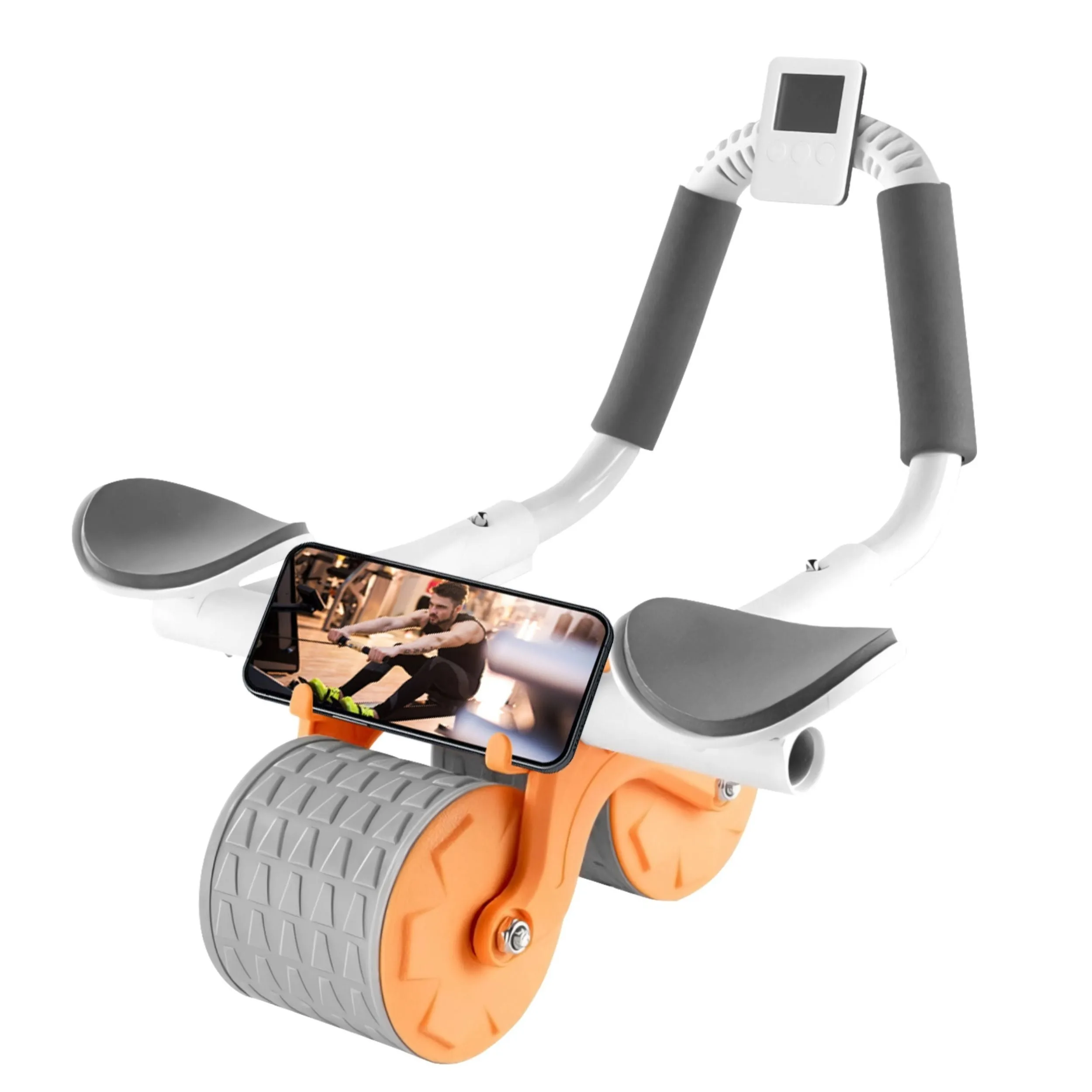 Auto Rebound Ab Wheel Roller - Core Strength Training Equipment w/ Timer & Kneel P - Home Gym Fitness