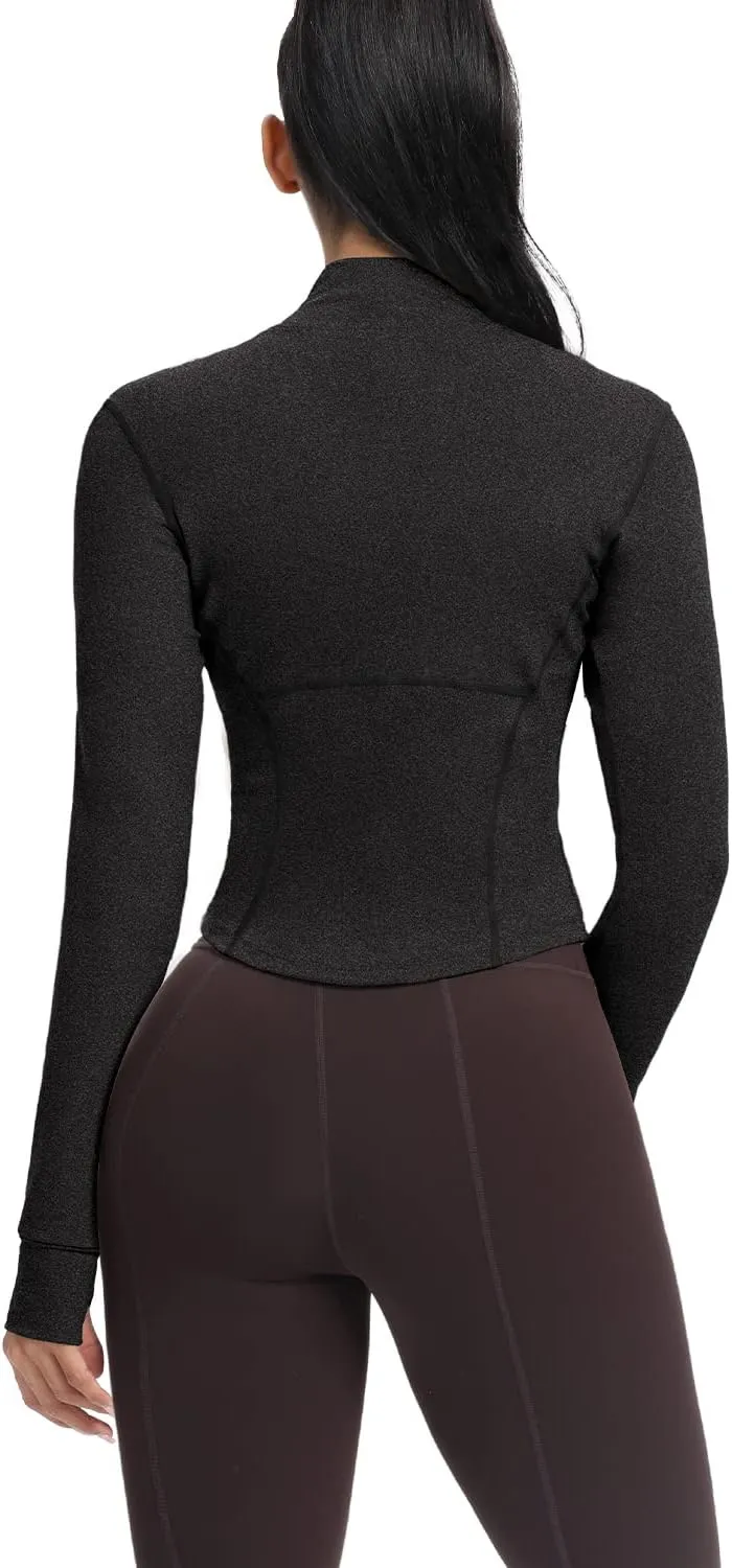 AVGO Women's Cropped Running Workout Jackets Zip Slim Fit Athletic Tops with Thumb Holes