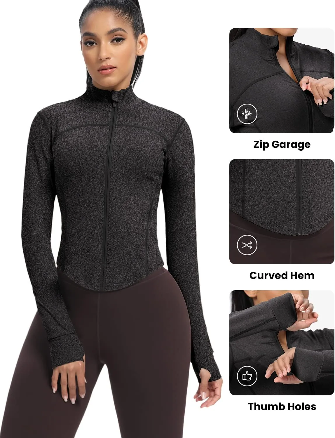 AVGO Women's Cropped Running Workout Jackets Zip Slim Fit Athletic Tops with Thumb Holes