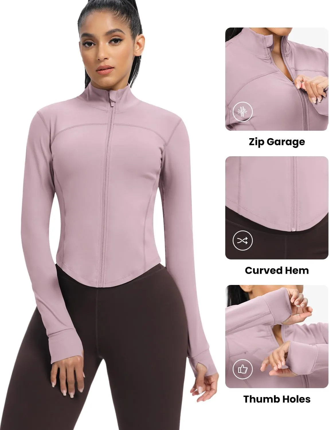 AVGO Women's Cropped Running Workout Jackets Zip Slim Fit Athletic Tops with Thumb Holes