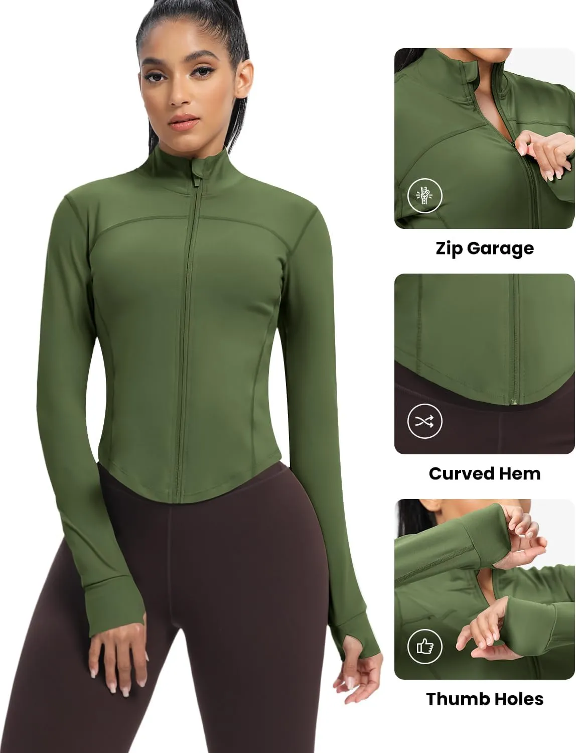 AVGO Women's Cropped Running Workout Jackets Zip Slim Fit Athletic Tops with Thumb Holes