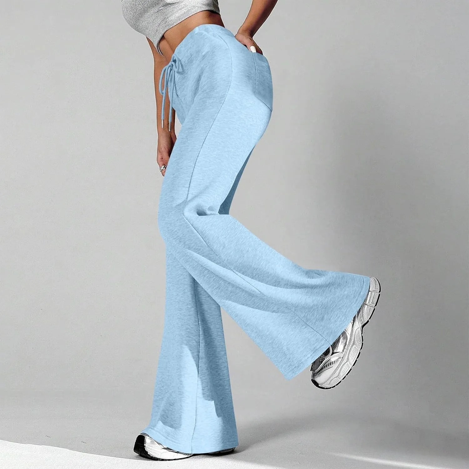 Baggy Wide Leg Sweatpants Women Cotton Drawstring High Waisted Yoga Pants with Pockets Y2k Casual Flowy Flare Pants
