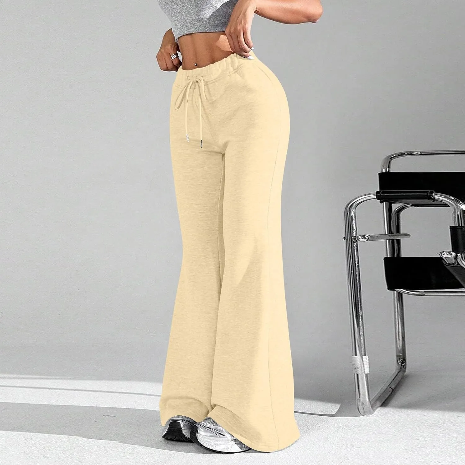 Baggy Wide Leg Sweatpants Women Cotton Drawstring High Waisted Yoga Pants with Pockets Y2k Casual Flowy Flare Pants