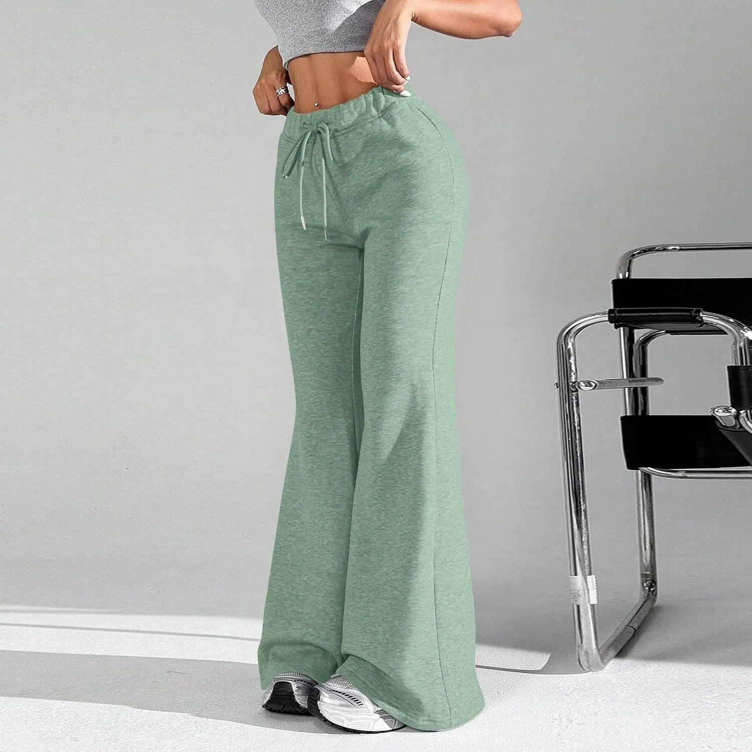 Baggy Wide Leg Sweatpants Women Cotton Drawstring High Waisted Yoga Pants with Pockets Y2k Casual Flowy Flare Pants