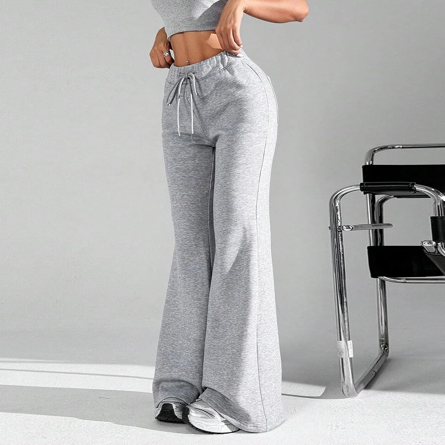 Baggy Wide Leg Sweatpants Women Cotton Drawstring High Waisted Yoga Pants with Pockets Y2k Casual Flowy Flare Pants