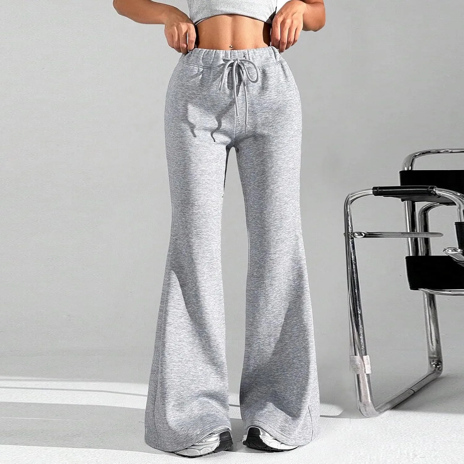 Baggy Wide Leg Sweatpants Women Cotton Drawstring High Waisted Yoga Pants with Pockets Y2k Casual Flowy Flare Pants