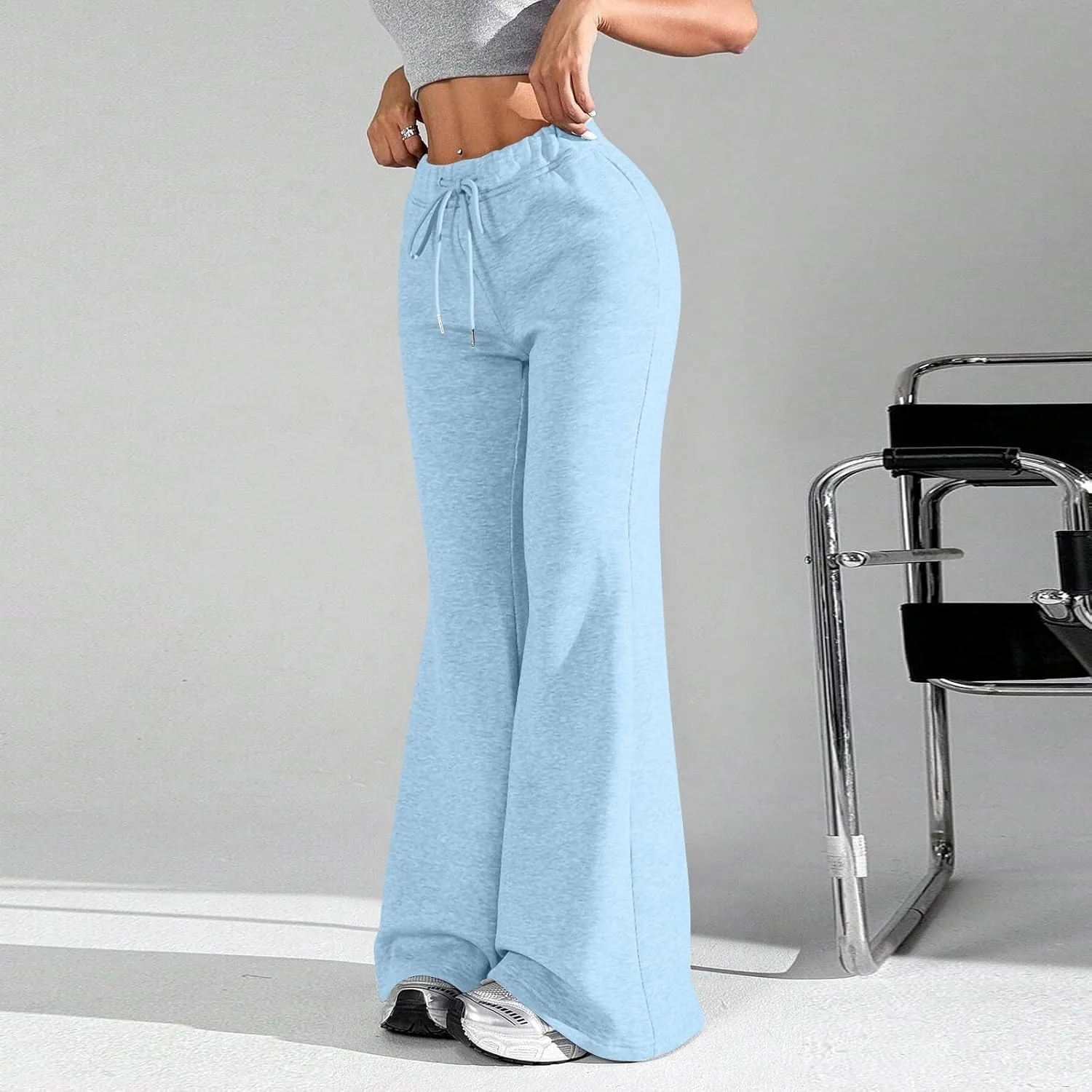 Baggy Wide Leg Sweatpants Women Cotton Drawstring High Waisted Yoga Pants with Pockets Y2k Casual Flowy Flare Pants