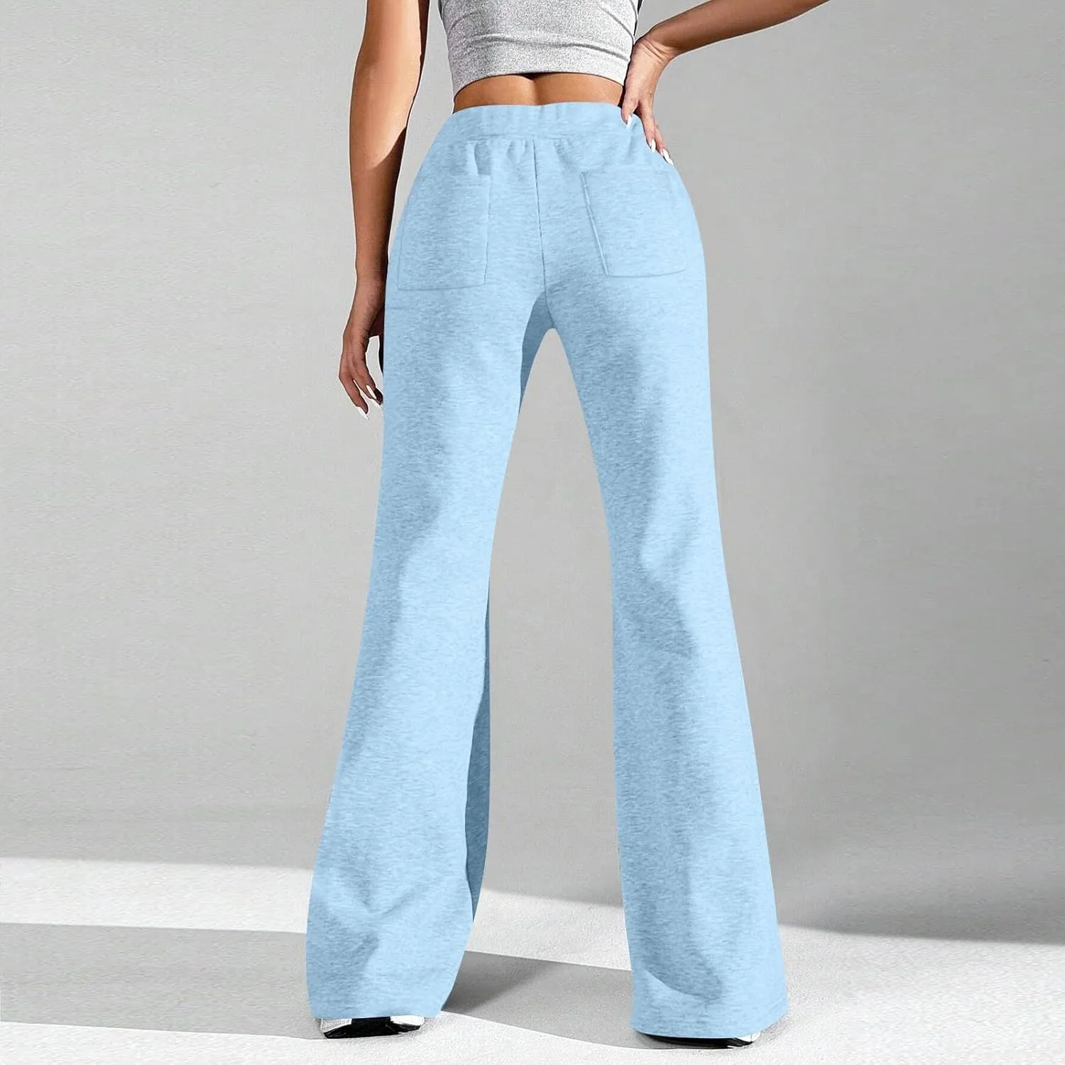 Baggy Wide Leg Sweatpants Women Cotton Drawstring High Waisted Yoga Pants with Pockets Y2k Casual Flowy Flare Pants