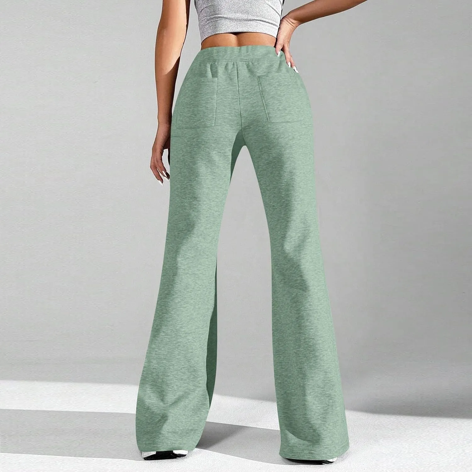 Baggy Wide Leg Sweatpants Women Cotton Drawstring High Waisted Yoga Pants with Pockets Y2k Casual Flowy Flare Pants